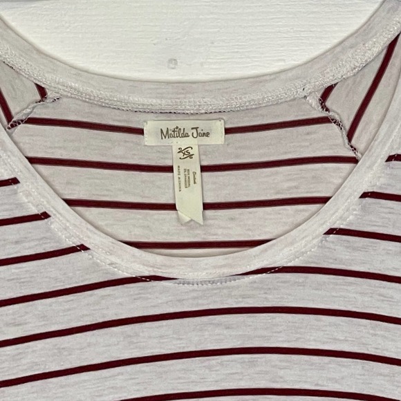 Matilda Jane T-Shirt Size XS White With Red Stripes 3/4 Sleeve Top Stretch Blend - Picture 2 of 5